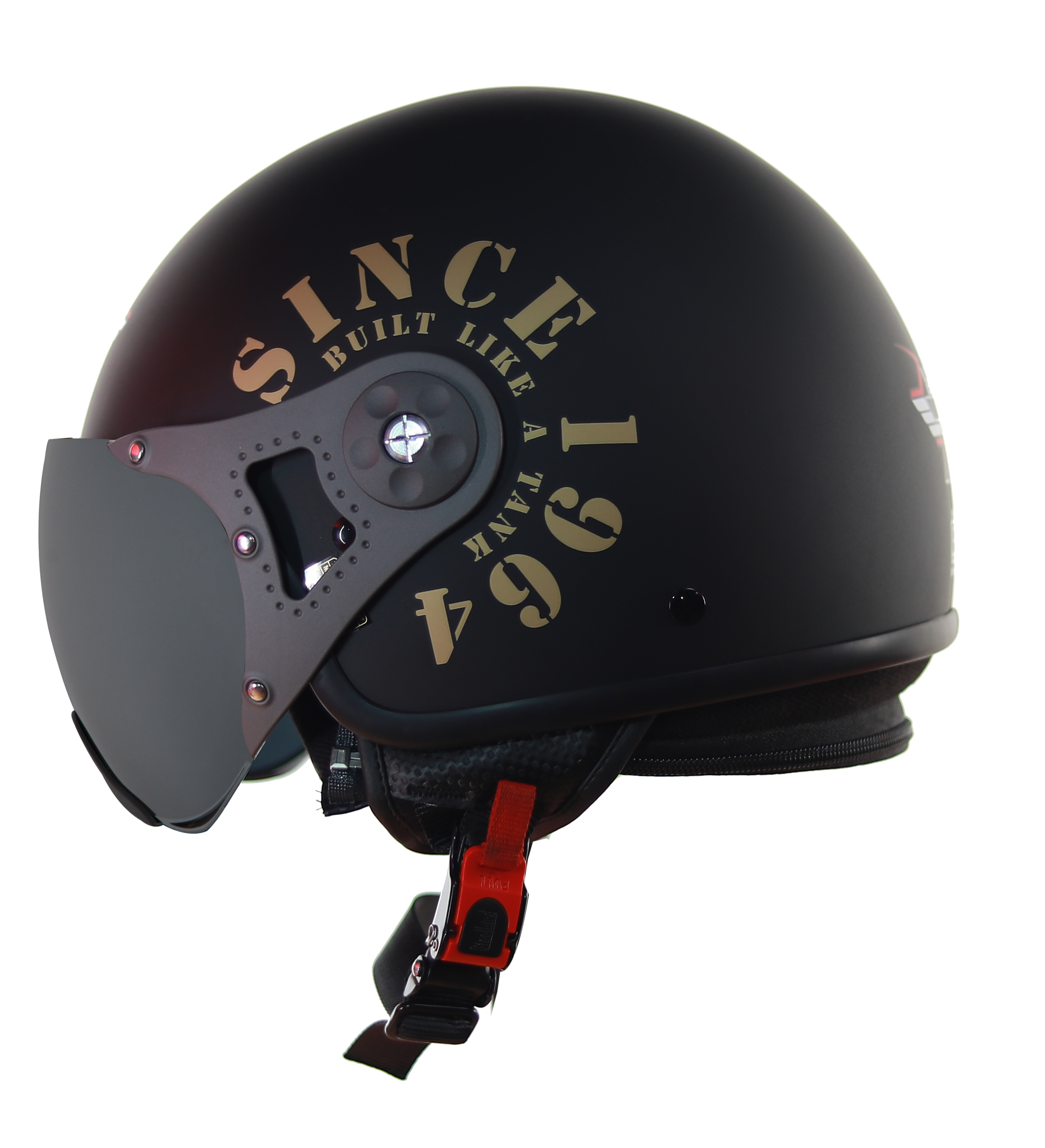 Steelbird SB-27 7Wings Tank Open Face Graphic Helmet (Matt Black Gold With Chrome Silver Visor)